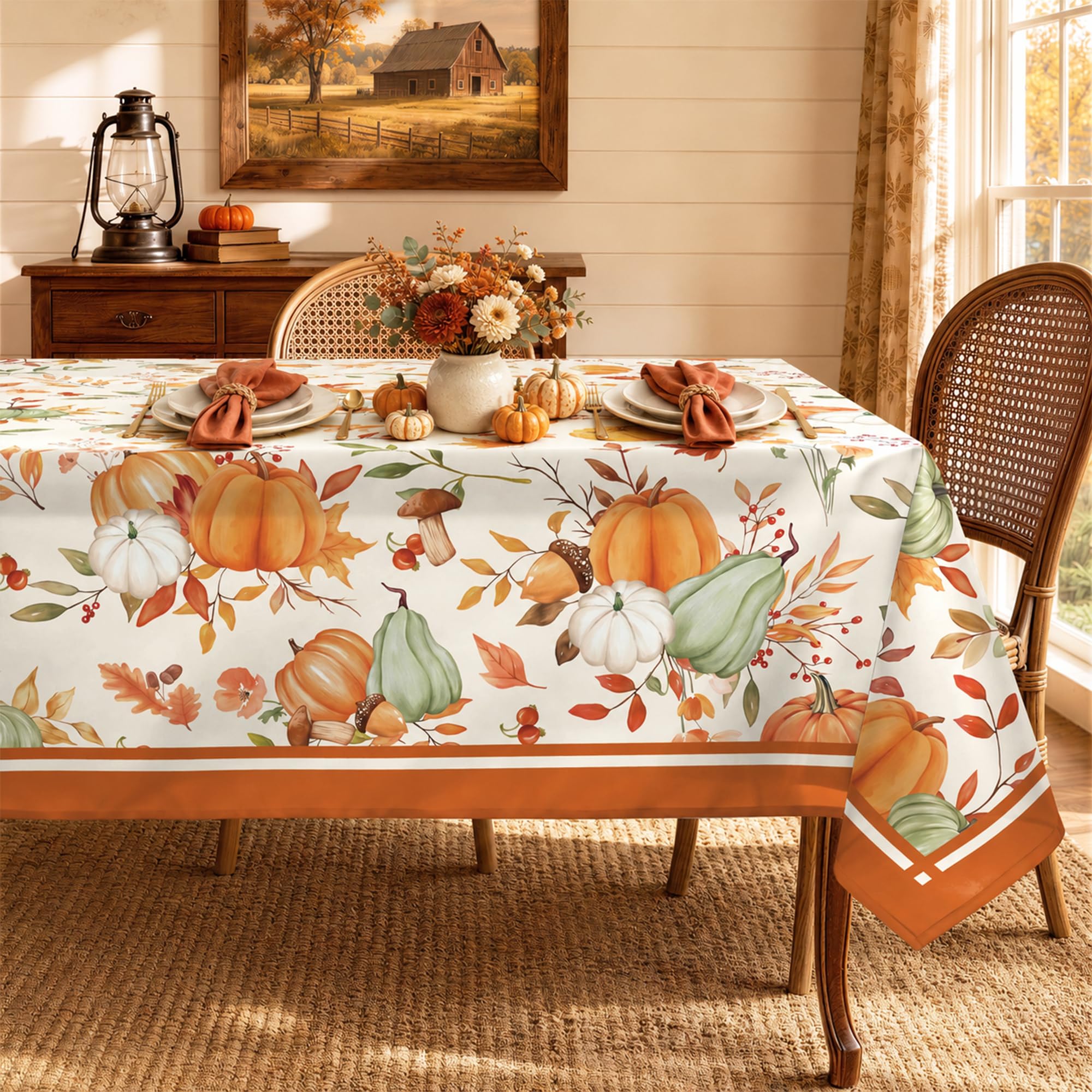 Arquiel Autumn Pumpkin Polyester Tablecloth, Watercolor, 152 x 264 cm