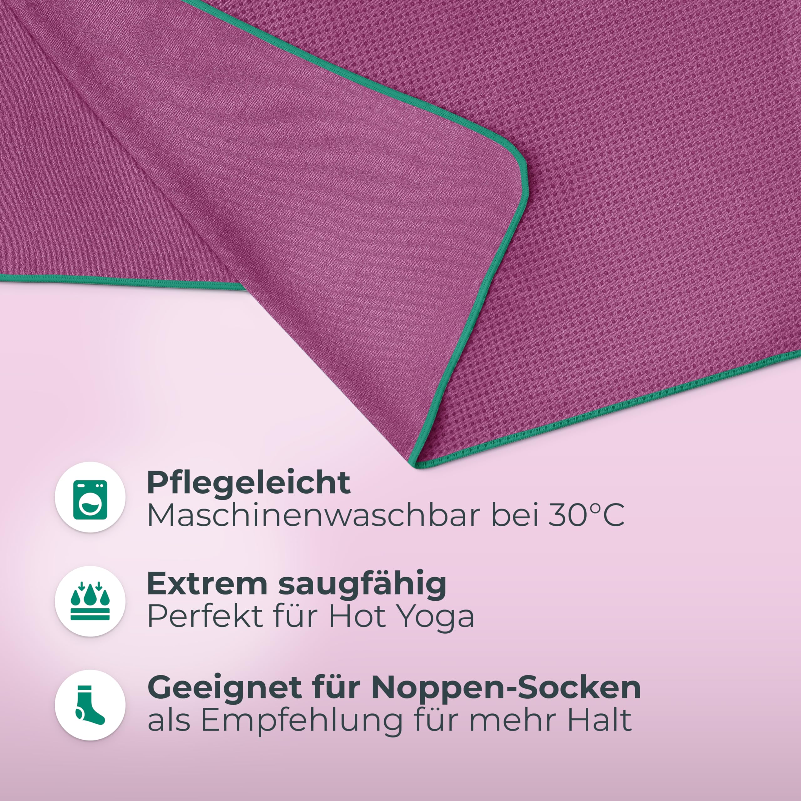 NirvanaShape Yoga Handtuch rutschfest | Hot Yoga Towel mit Antirutsch-Noppen | hygienische Yogatuch-Auflage für Yogamatte [ 185 x 63 cm ]