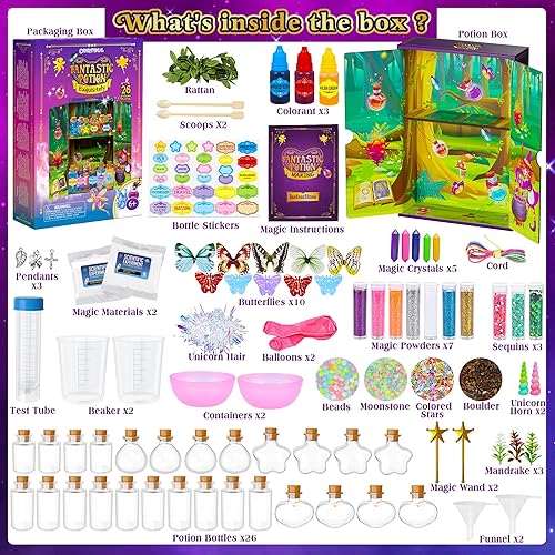 Miniatura 2 de Kit de pociones mágicas de hadas para niños, 26 botellas de pociones mágicas mixtas de mago mágico, kit de manualidades de pociones misteriosas,