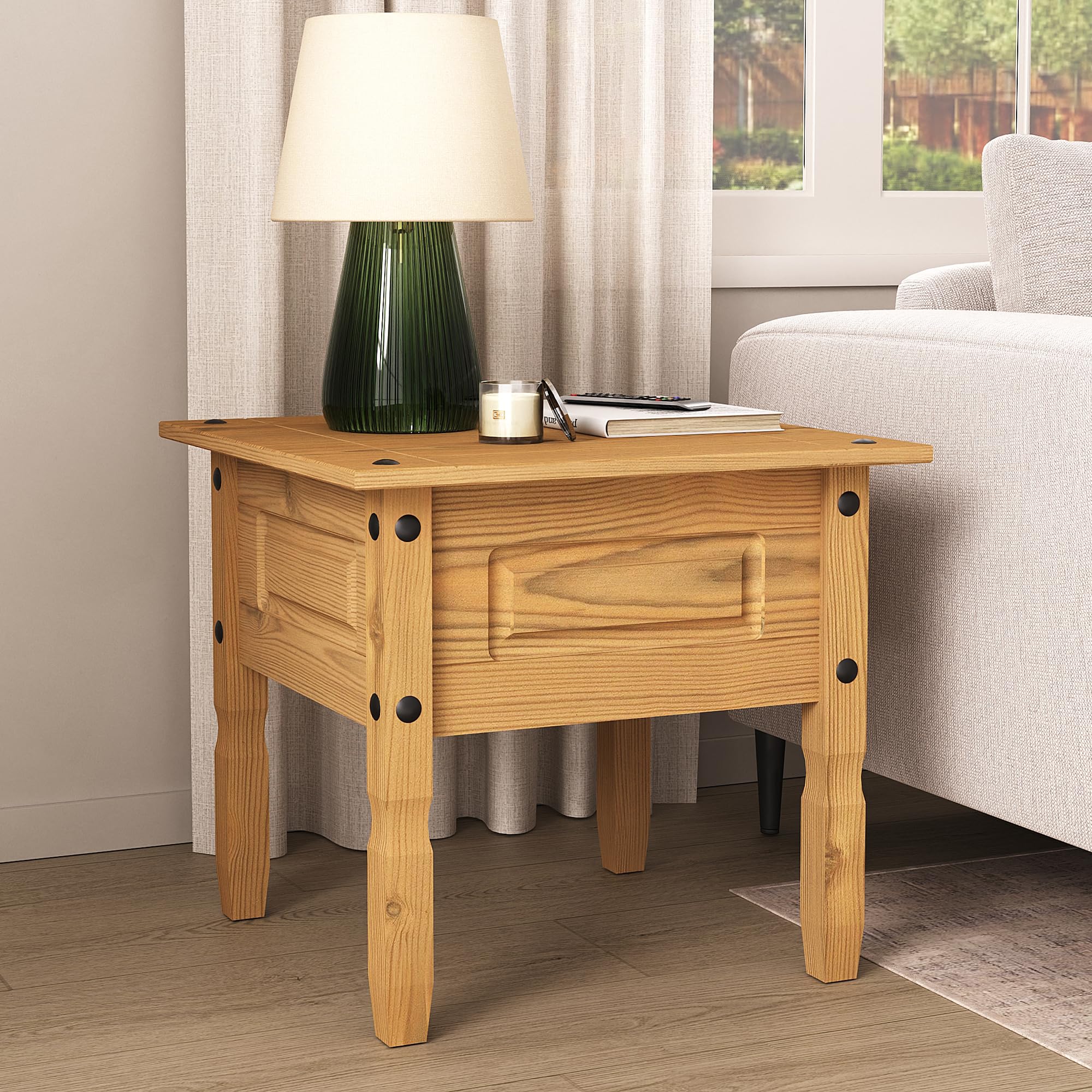 Corona Lamp Table Mexican Solid Pine Waxed End Side Table