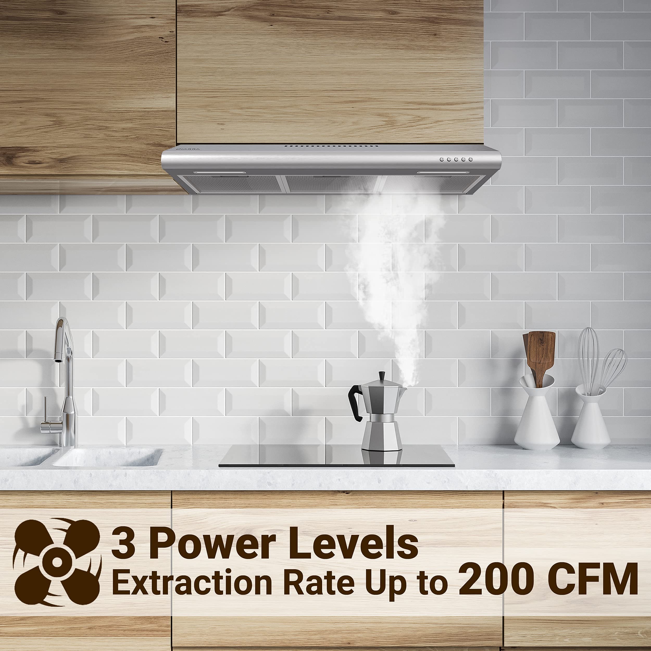 Range Hood 30 inch Under Slim Vent Hood with 3 Speed Exhaust