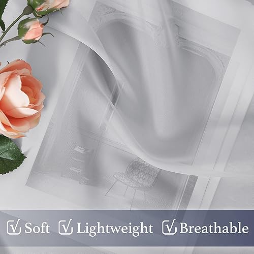 Miniatura 5 de NICETOWN 2 paneles de cortinas transparentes con bolsillo para barra de 60 x 63 pulgadas, color gris claro con 1 bolsillo para barra de 79 x 40