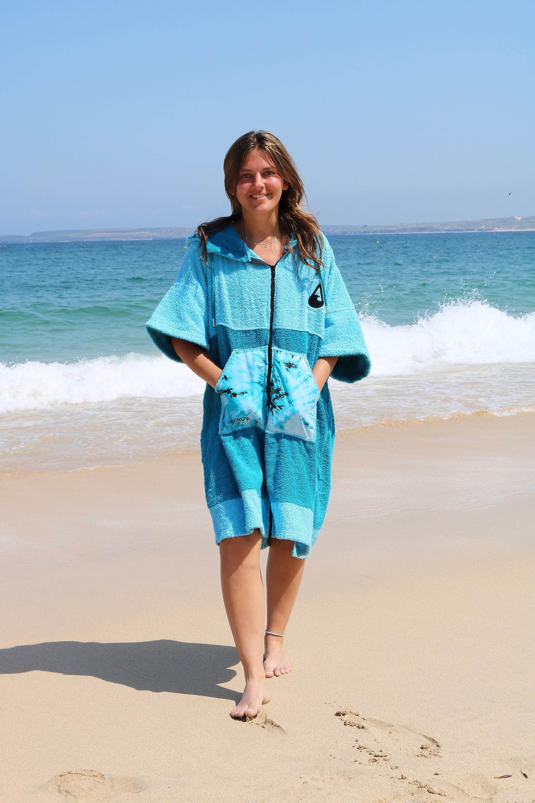 WAVE HAWAII Poncho de surf zippé Coton écologique pour les tailles de 155 à 185 cm pour la natation, la plage, le surf, poncho de douche, poncho de surf pour homme, femme, adulte