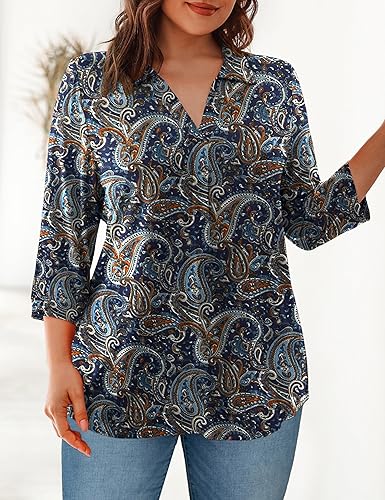 Miniatura 3 de REDHOTYPE Blusas de talla grande para mujer, camisas de manga 34, cuello en V, blusas casuales de trabajo