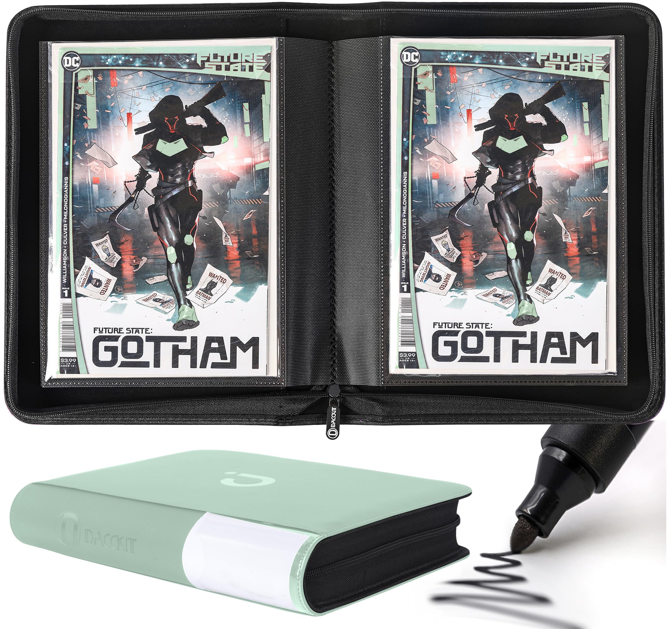 D DACCKIT Comic Binder,Comic Book Album with Sleeves Fits Regular Comics and Comic Bagged and Boarded - Comic Storage Binder Holds 24 Comic Books(Model A,Asakusa Green) — image 1