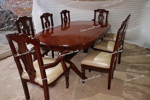 CLASSIC WOOD & CRAFT Luxury 8-Seater Solid Cherry Wood Dining Table Set High-Back Cushioned Chairs | Handcrafted Tradition...
