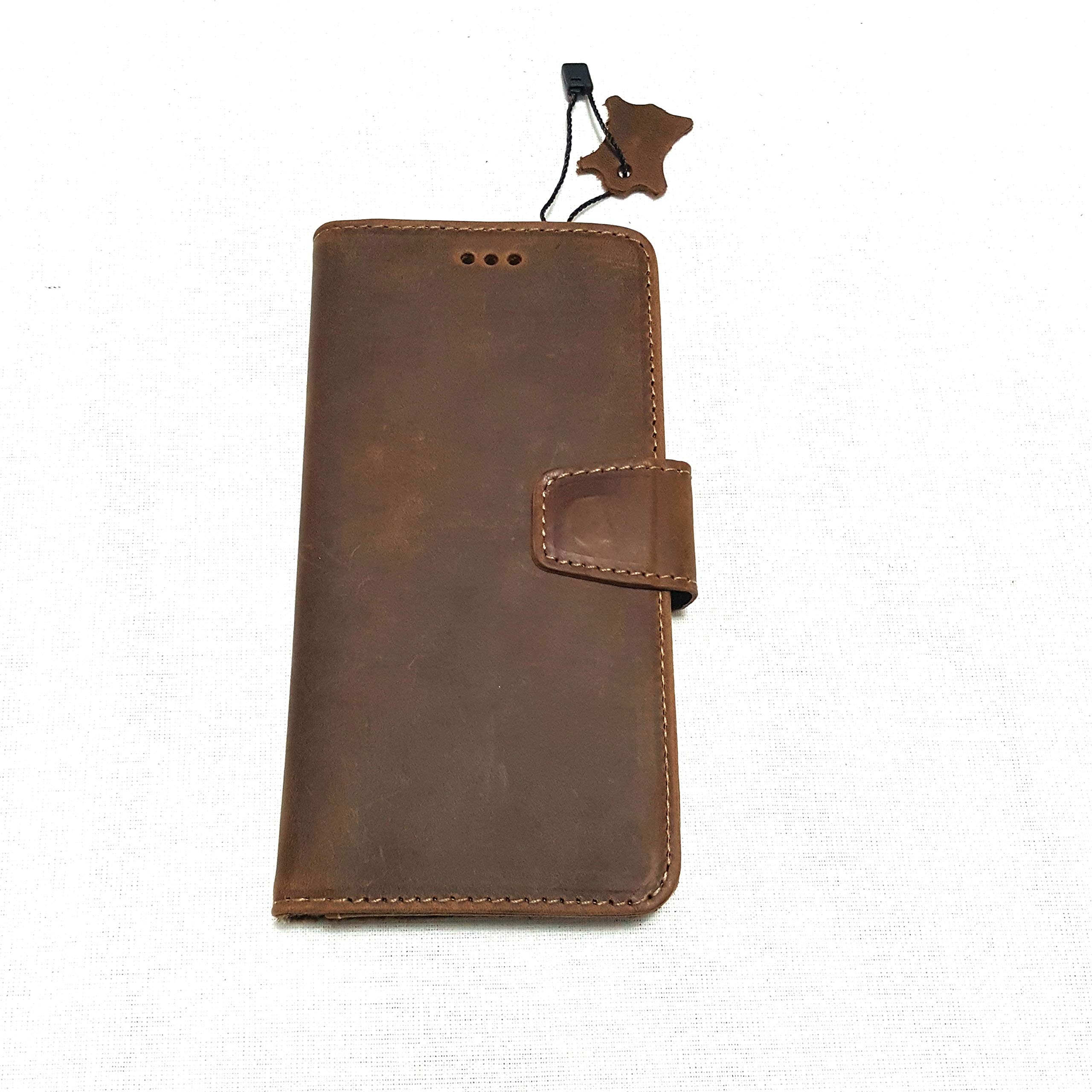 Iphone XS MAX Compatible Handmade Real Leather Walletcase Worn Brown