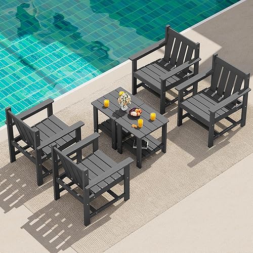 SEWRWALL Patio Furniture Set, HDPE Material All Weather Use Adirondack Chair Set with Side Table for Balcony, Porch, Garden, Backyard- Gray