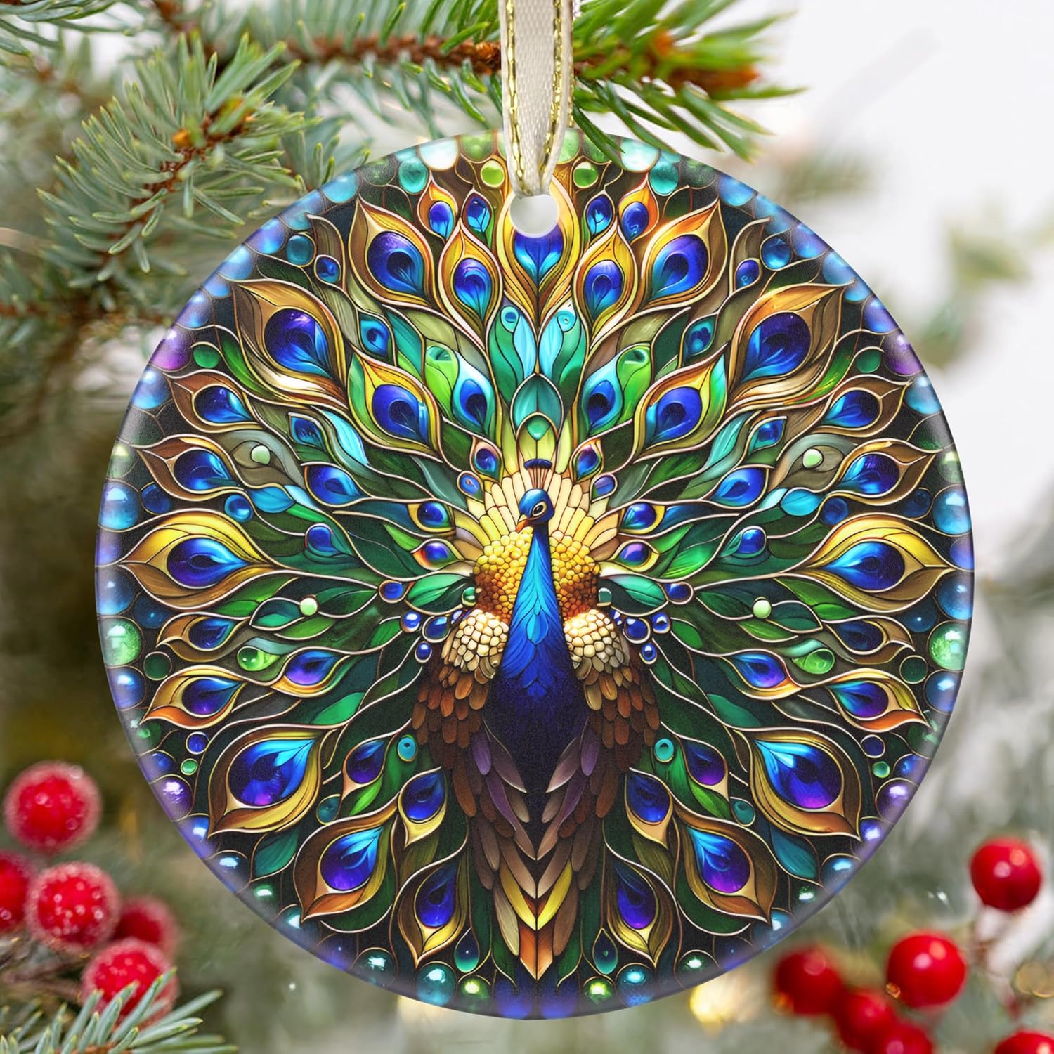 Amazon.com: Ceramic Peacock Hanging Ornament - Christmas Tree Decor ...