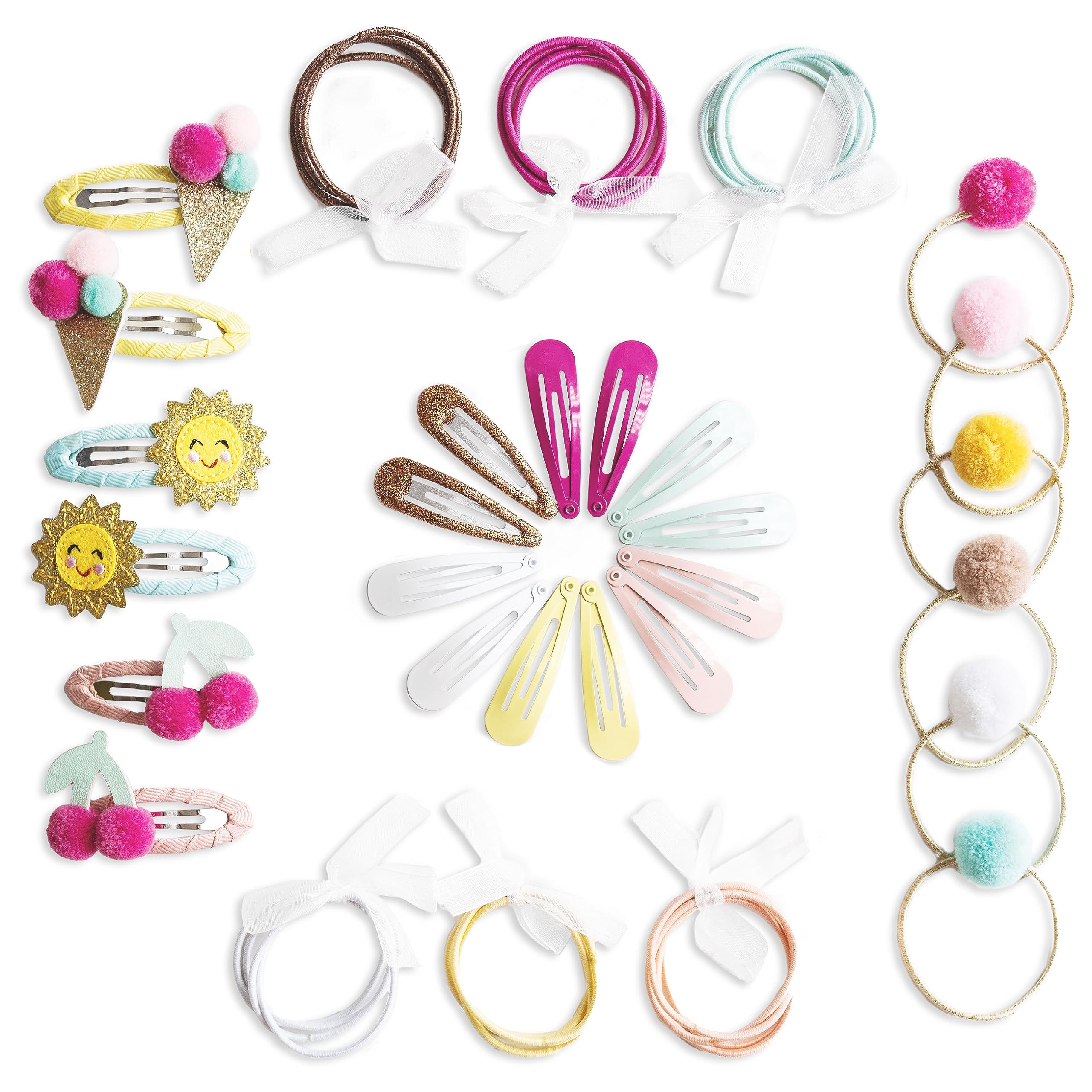 Papierdrachen Besondere 48 Haarspangen und Haargummis in vielen Farben - langlebig und robust - Kinderspängchen mit Glitzer und Stoffbezug - Haarschmuck *Eis* - für lange und feine Haare
