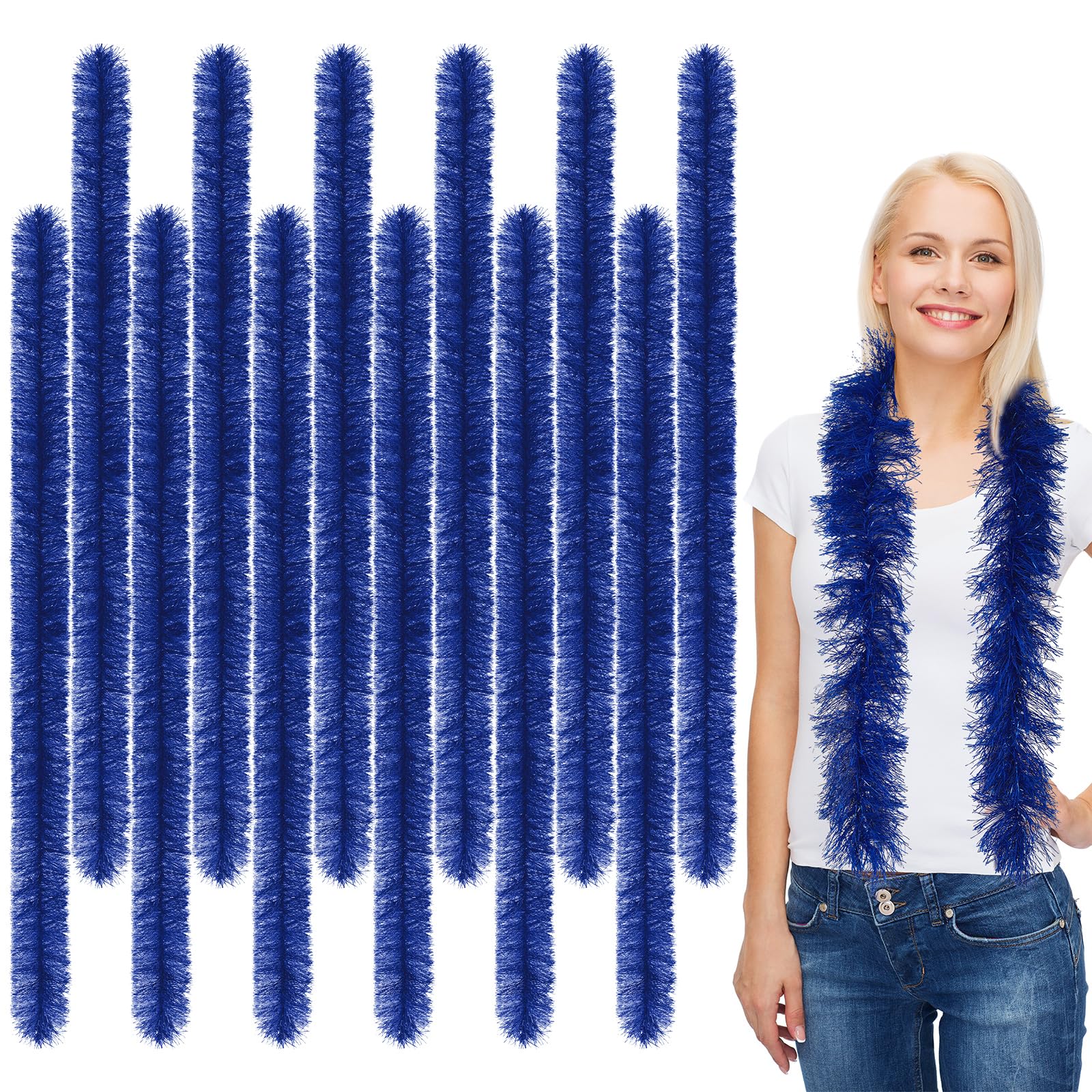 Xtinmee 12 Pcs Feather Boas Artificial Fluffy Boas for Party Bulk Color Feather Scarf for Women Christmas Tea Party, Royal Blue, 5ft