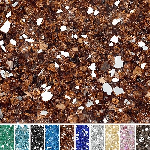 Miniatura 114 de Skyflame 4.53 kg de vidrio resistente al fuego, de 1.27 cm, de brillo intenso para paisajismo de chimenea, lugar para fogatas, Platino reflectante