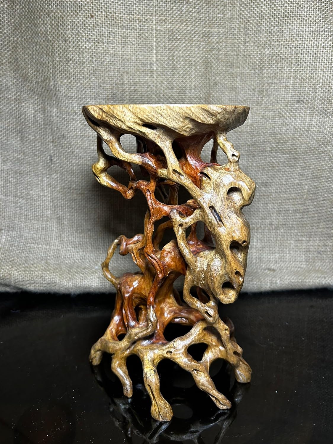 Wood display stand, handmade sculpture, home decor, root stand size 8.8"