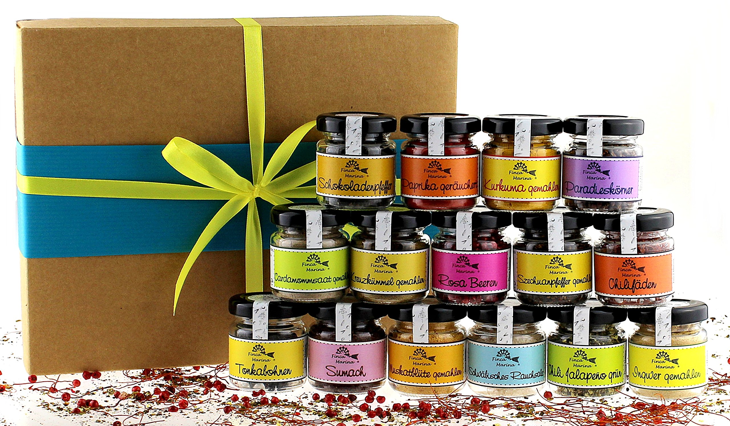 Exklusive Gewürzbox mit 15 erlesenen Gewürzen in der Geschenkpackung aus der Finca Marina Gewürzmanufaktur