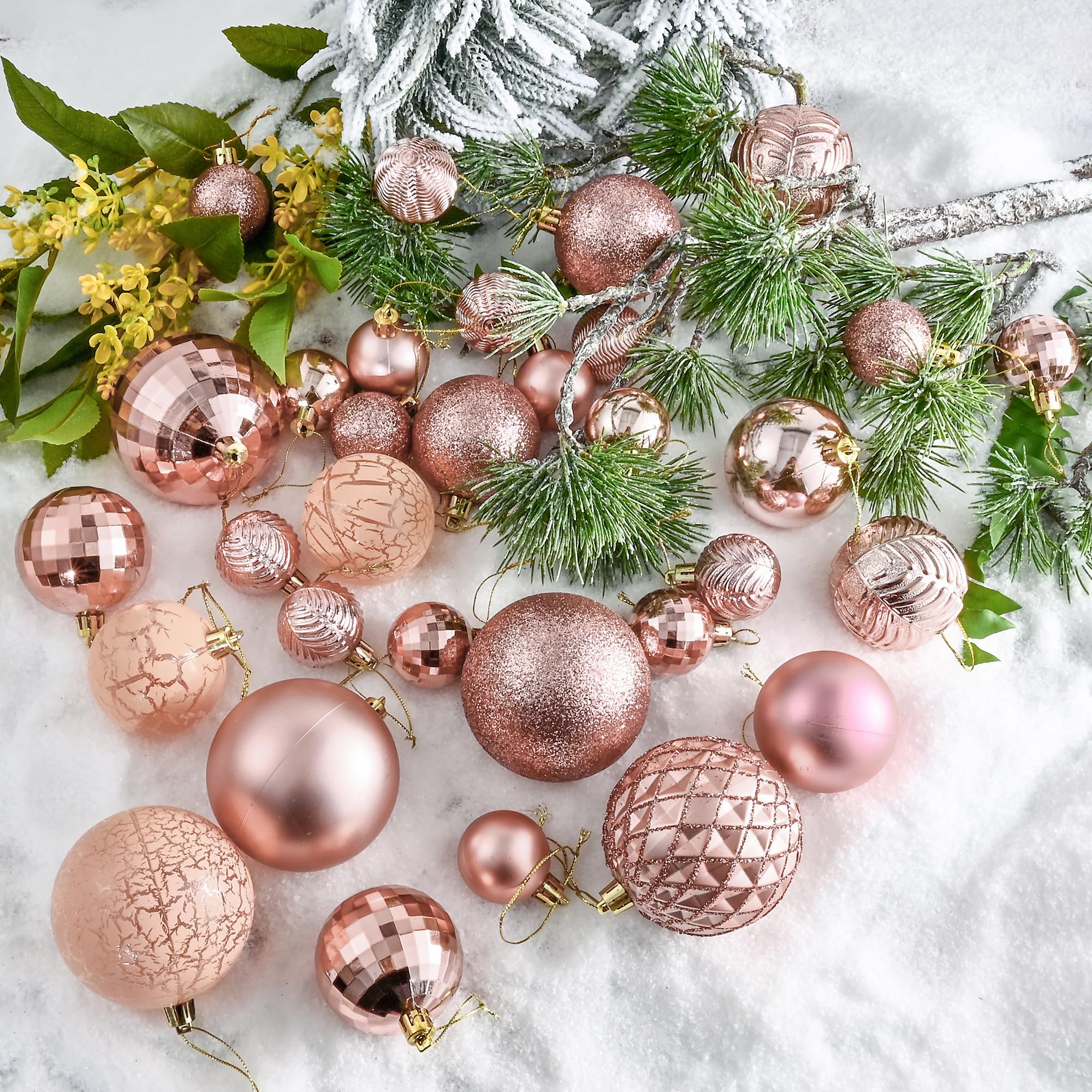 LANGXUN 36 pièces de Boules de Noël en Or Rose pour Les décorations de Noël, de Mariage et de fête, Boules incassables pour l'arbre de Noël avec Boucle de Suspension