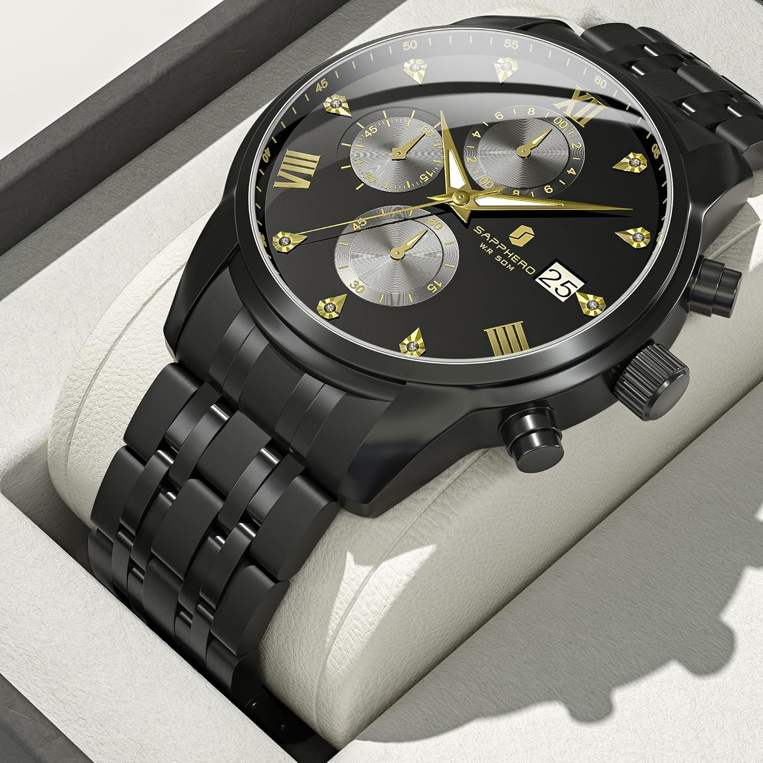 SAPPHERO Watches for Men Easy-to-Read Sliver Stainless Steel Watches Men Luxury Mens Watch Waterproof Chronograph Birthday/Christmas/Fathers Day Gift - Image 6