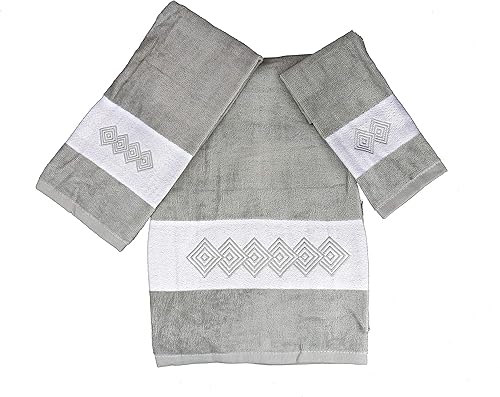 H & A Collection Marina Decoration - Juego de toallas de baño de 3 piezas, 100% algodón, ultra suave, diseño cuadrado moderno