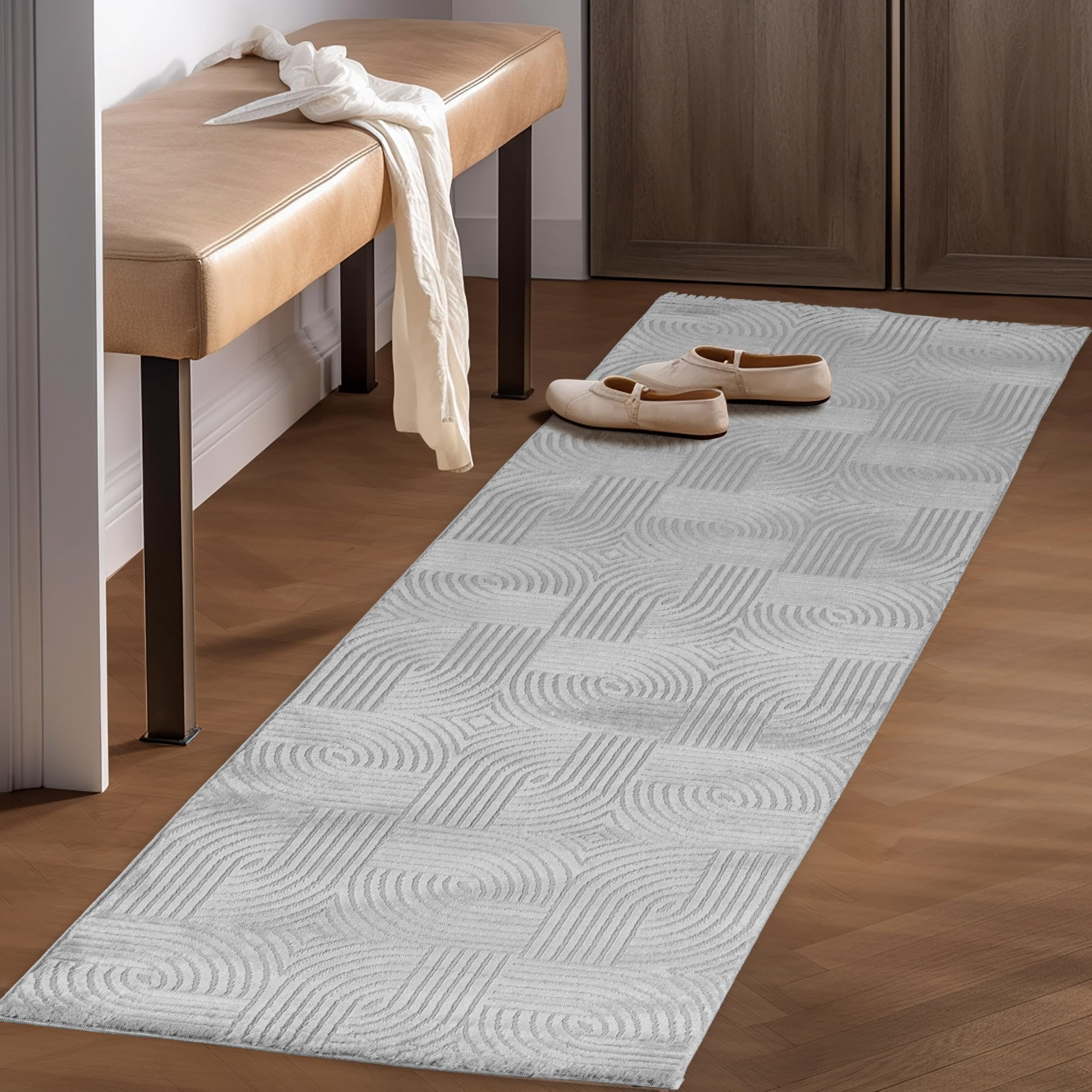 SIMPEX Tapis Salon 140x200 cm Gris Moderne Scandinave Boho Uni Effet 3D Doux Lavable Facile d'entretien Antidérapant pour Chambre Salle à Manger