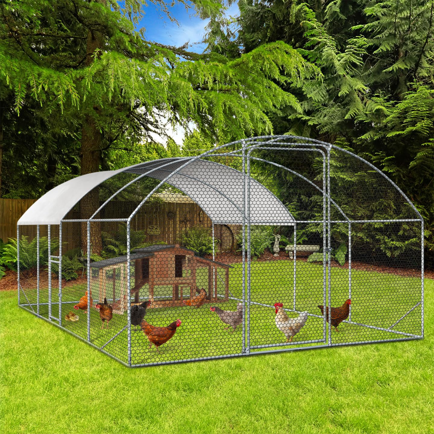 IDMarket - Enclos poulailler dôme 15 m² Parc grillagé 3x5 M avec Porte latérale