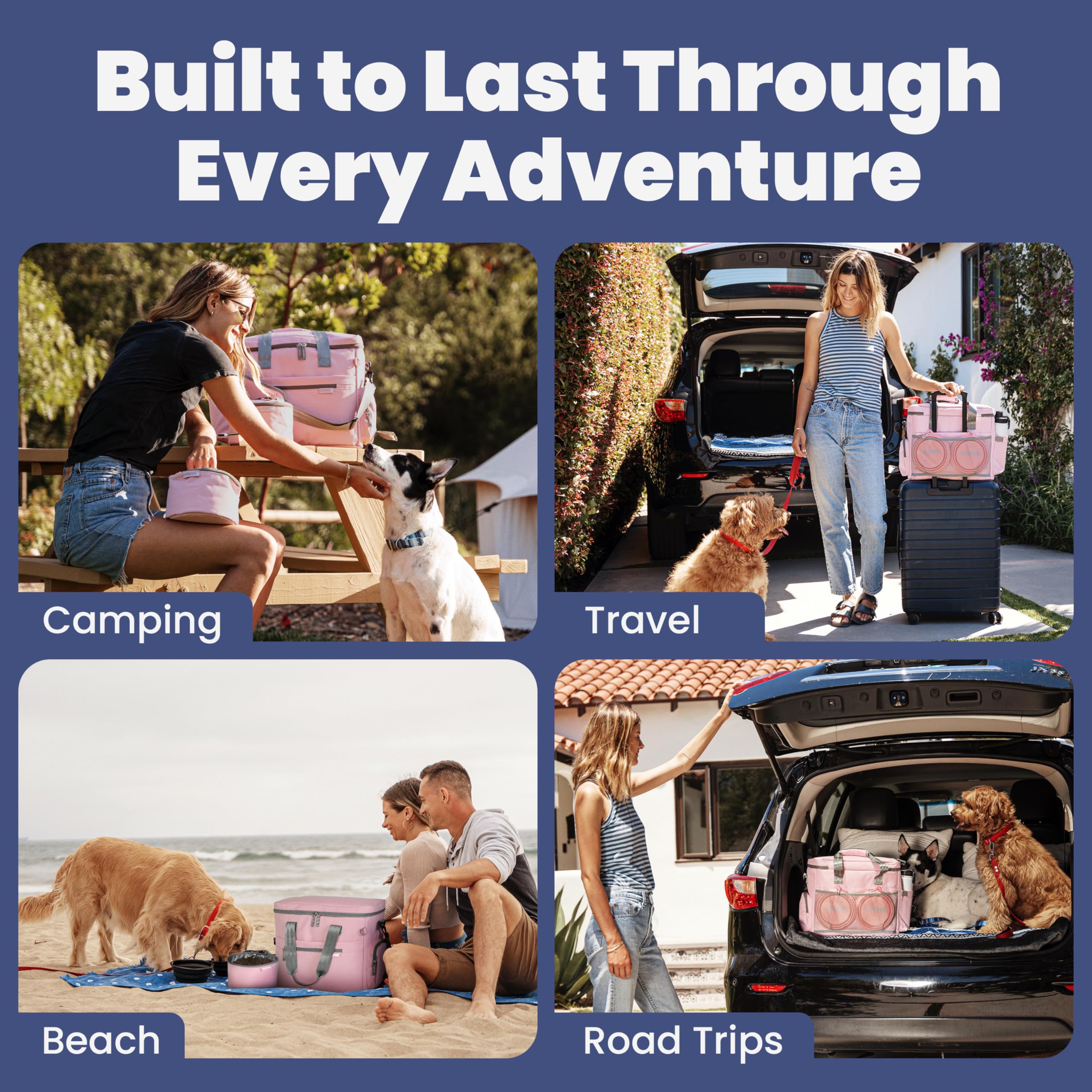 Rubyloo Original Doggy Bag™ Hundetasche für Zubehör mit Reisenäpfen | 2 BPA-freie, faltbare Näpfe, 2 Tierfutterbehälter, TSA-Ready, Roadtrips, Camping, Wochenendausflüge, Hundegeschenk, Lt. Rosa