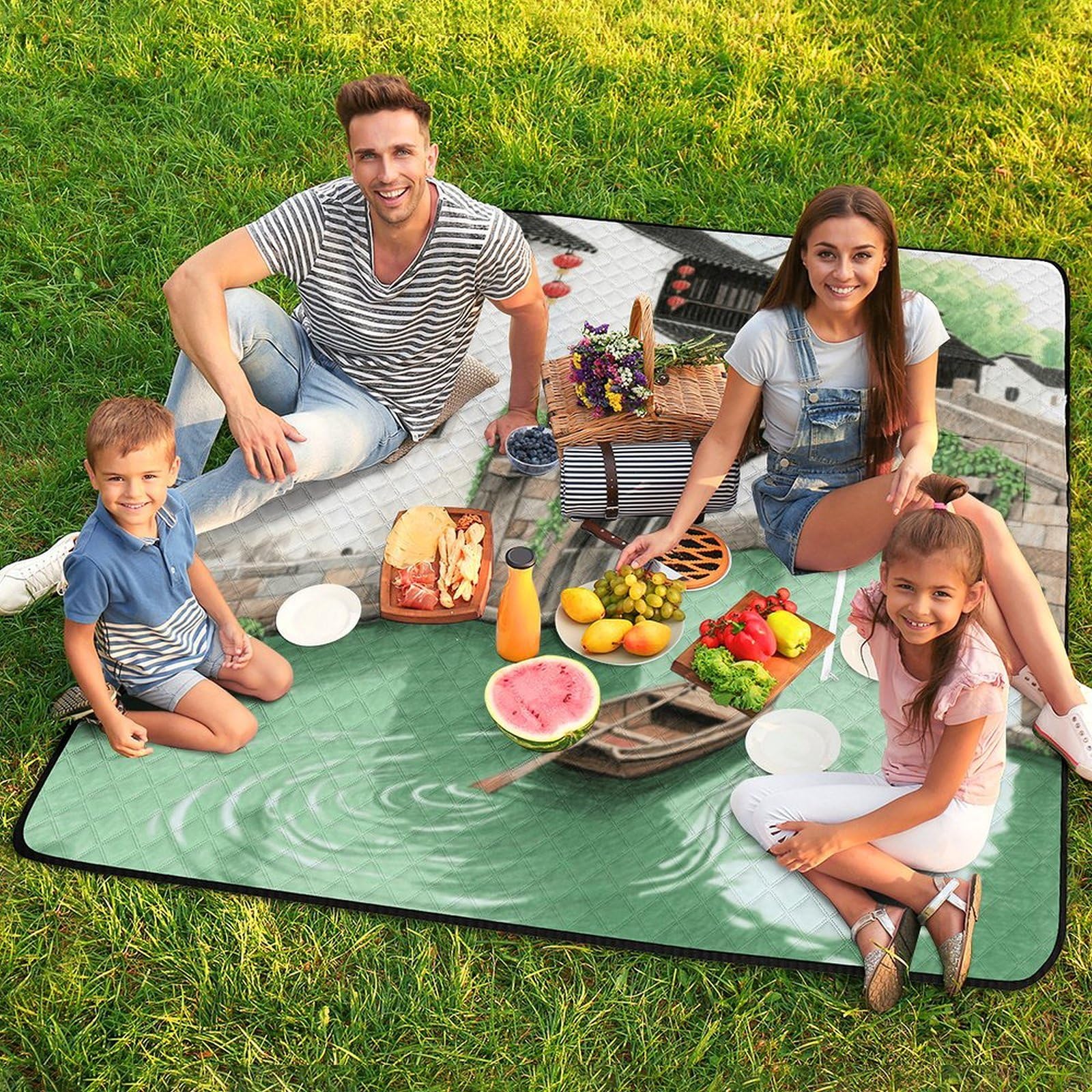 Tappetino da spiaggia con stampa ad arco e ponte ad arco per città, portatile, extra large, adatto per viaggi, escursioni, festival musicali, prati, spiagge, picnic all'aperto