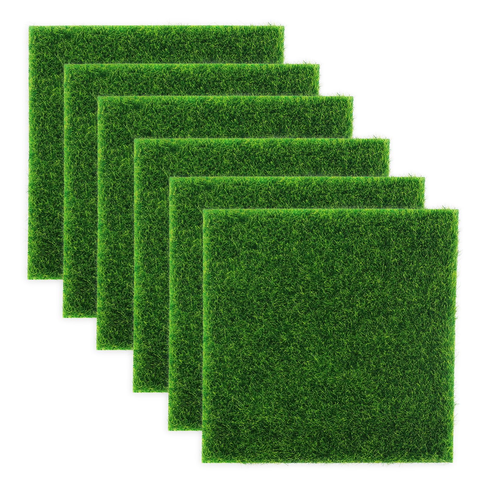 Ltishabiltd Green 6 Pcs Miniature Artificial Ornament Grass Mat, Life-Like Fairy Artificial Square Grass Mat Grass Lawn Miniature Ornament Garden Dollhouse Decoration (15 X 15Cm)