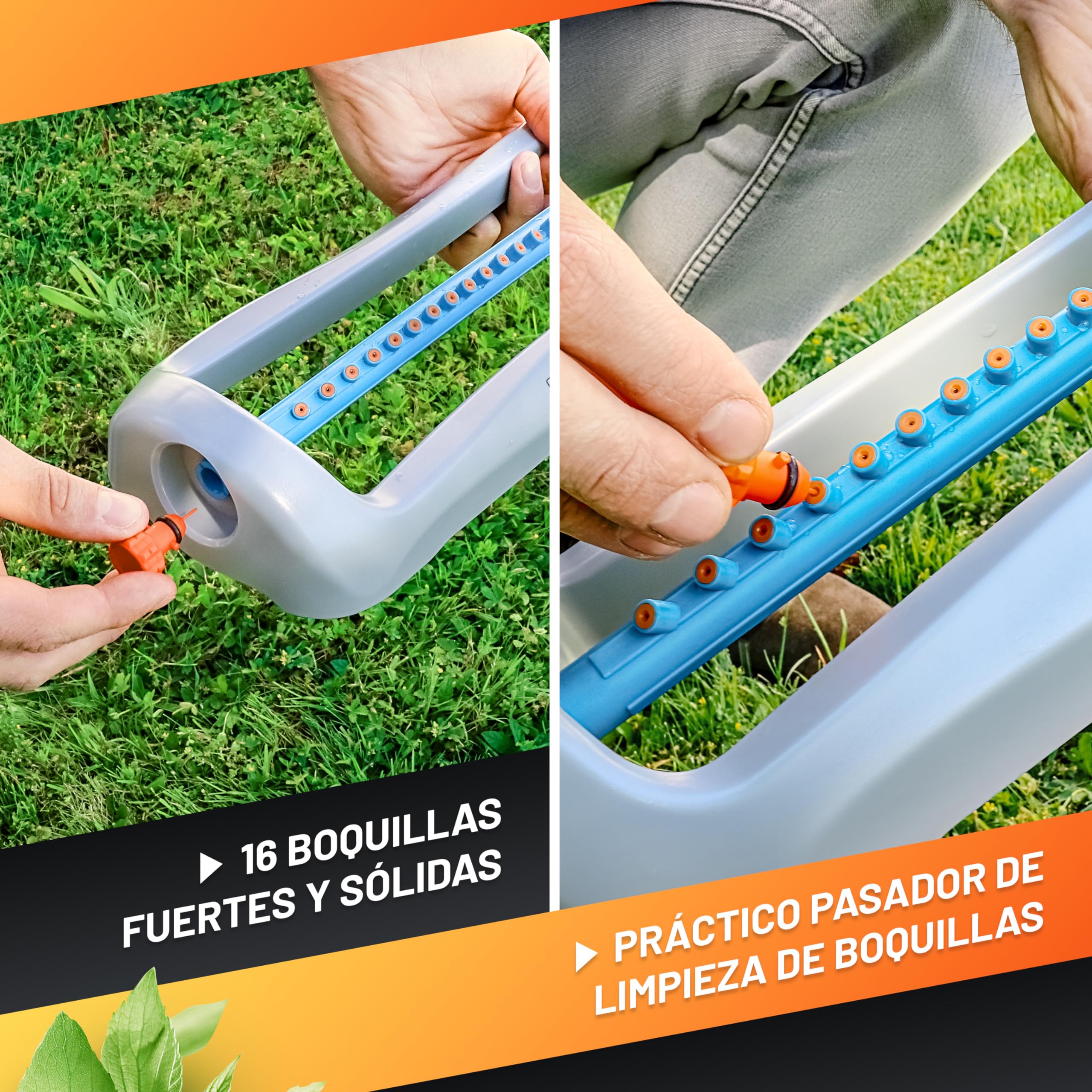 GRÜNTEK Aspersor de Riego Cesped Primavera - Aspersor Oscilante Riego Jardín y Superficies rectangulares - Sprinkler Riego automatico Gran Alcance 20x15m