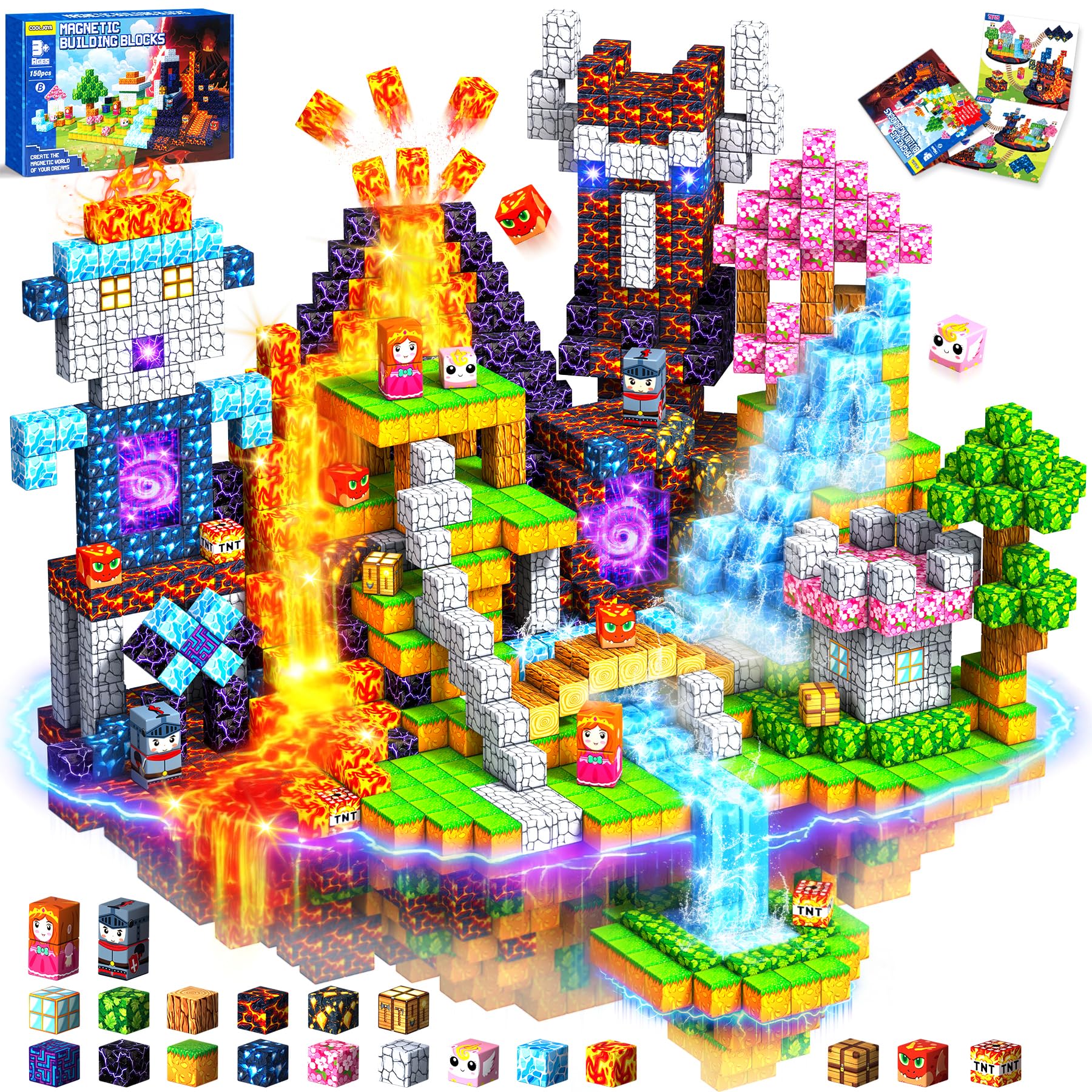 COOLJOYA Magnetische Bausteine,150 Teile Magnetbausteine Magnetspielzeug Magneten Kinder,Magnetische Bauwelt Spielzeug Magnetblöcke für Kinder ab 3 4 5 6 7 8 9 10 Jahre,Baue Mine Magnet Welt
