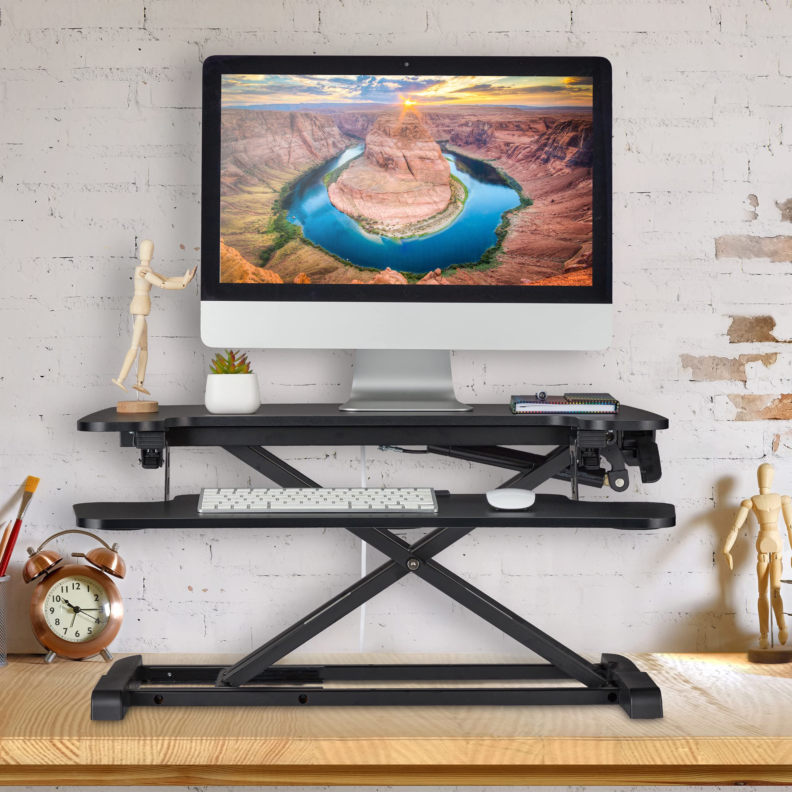 Relaxdays Höhenverstellbarer Schreibtischaufsatz, mit Tastaturablage, Sitz-Steh-Schreibtisch, BxT: 72 x 59 cm, schwarz