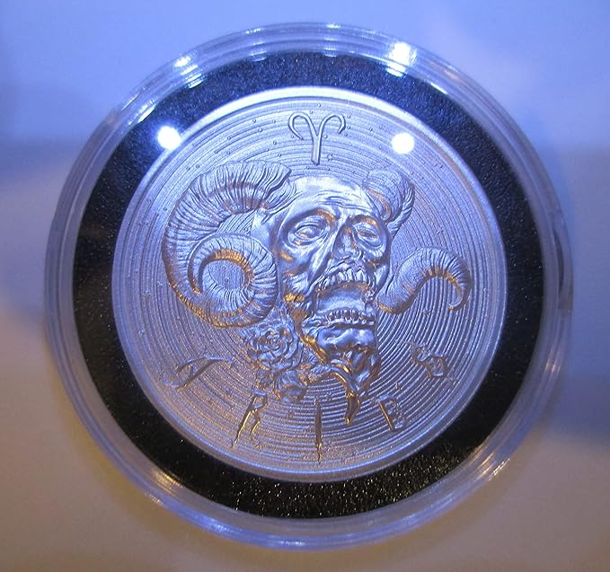 ARIES - ZOMBIE Zodiac Series 1 OZ 999 Round in Capsule Skull Apocalypse Active. IN A DECORATIVE BLACK RING