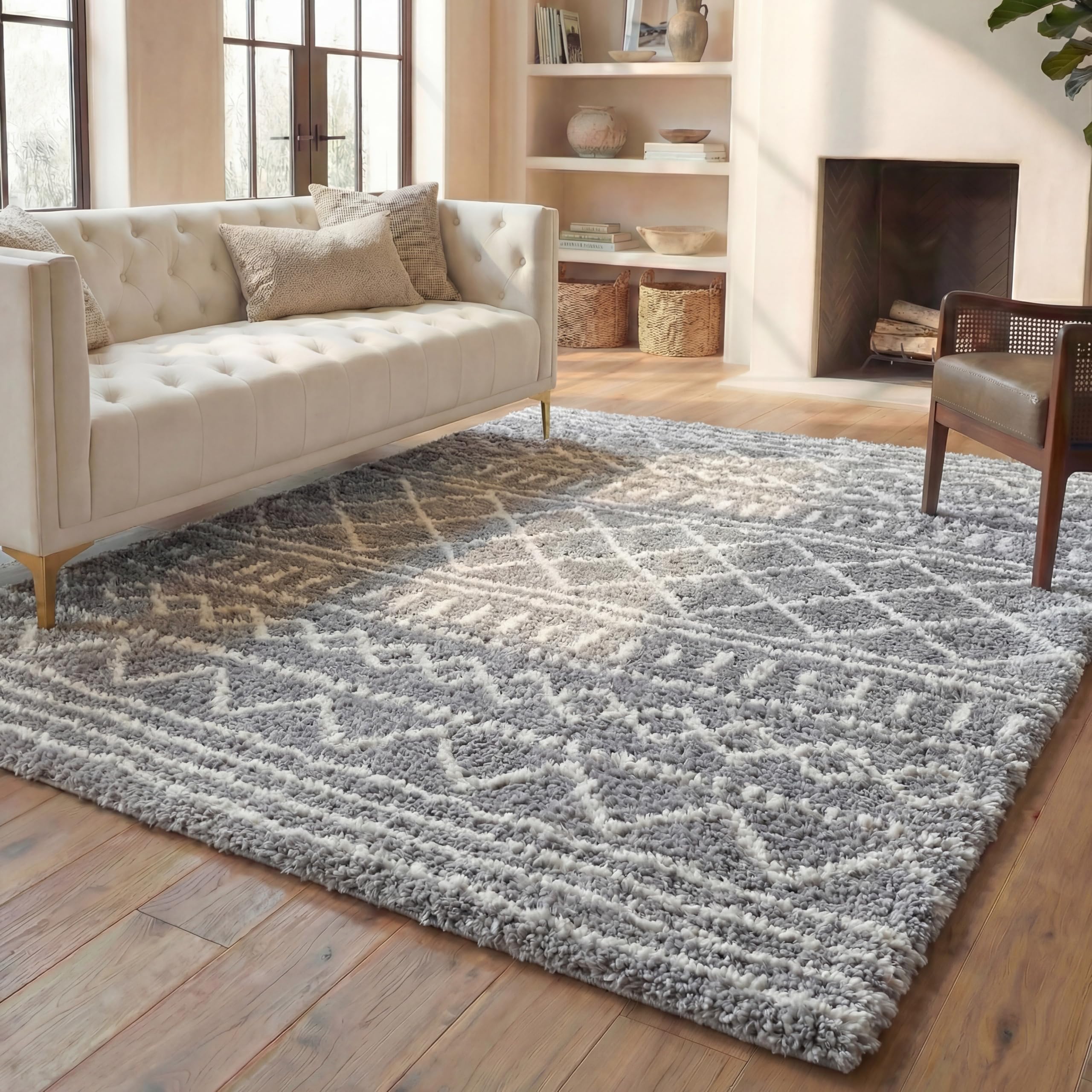 SAFAVIEH Arizona Shag Rug 8'x10', Soft Plush Boho Grey &amp; Ivory ASG741G