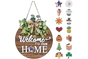 Rustic Round Interchangeable Welcome Sign for Porch Decor