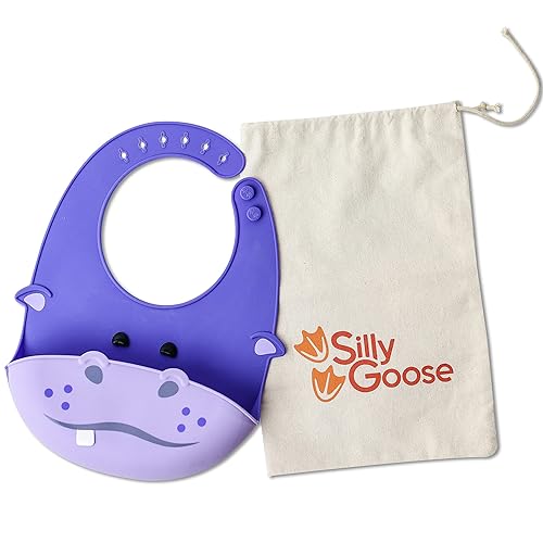 Miniatura 10 de Silly Goose Baberos de silicona de animales para bebés y niños pequeños, impermeables, ajustables, suaves, bolsillos extra anchos para atrapar 1