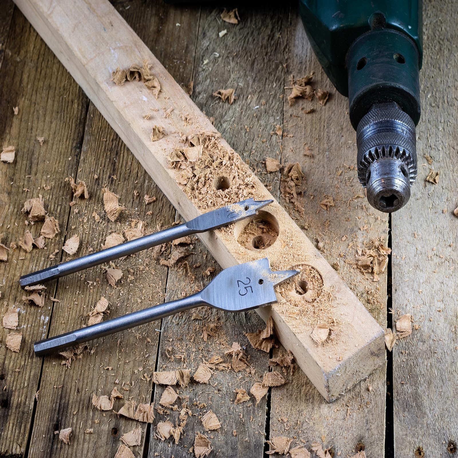 8PCS Holz Flachbohrer Set 6, 10, 13, 16, 19, 22, 25&32mm Spatenbohrer, Kohlenstoffstahl Holzbearbeitung Lochschneider Werkzeuge