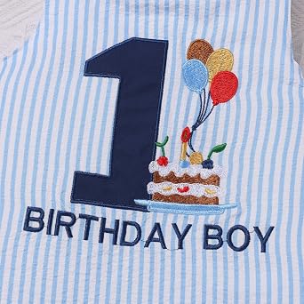 Baby Boy 1st Birthday Outfit, Embroidery First Birthday Romper