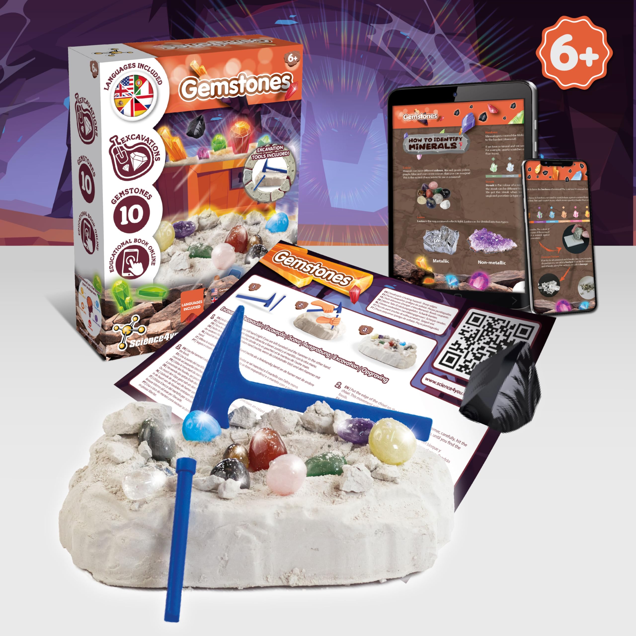 Science4you Gemstone Dig Kit for Kids, Learn about Gemstones & Archeology with this Excavation Kit - Image 2