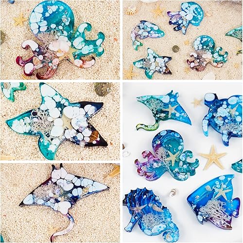 Miniatura 8 de Pulcher Moldes de resina, 16 animales anfibios marinos terrestres para hacer llaveros de silicona para fundición de resina epoxi, manualidades,