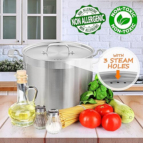 Miniatura 6 de NutriChef Olla de 14 cuartos de galón con tapa, acero inoxidable resistente, lista para inducción, asas ergonómicas