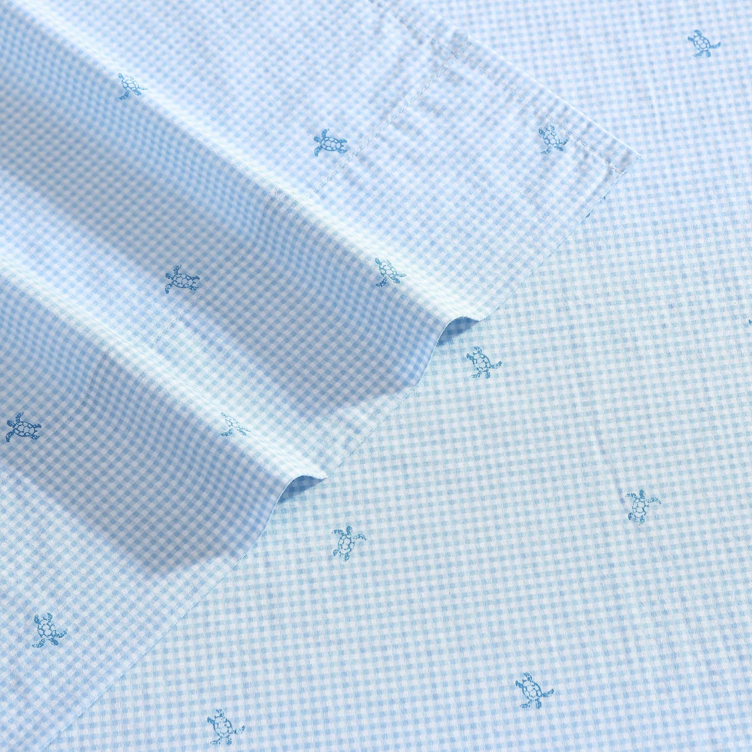 Laura Ashley - Lenzuola per letto matrimoniale, set di biancheria da letto in percalle di cotone, leggero e traspirante, decorazione per la casa (tartaruga a quadretti blu, letto matrimoniale)