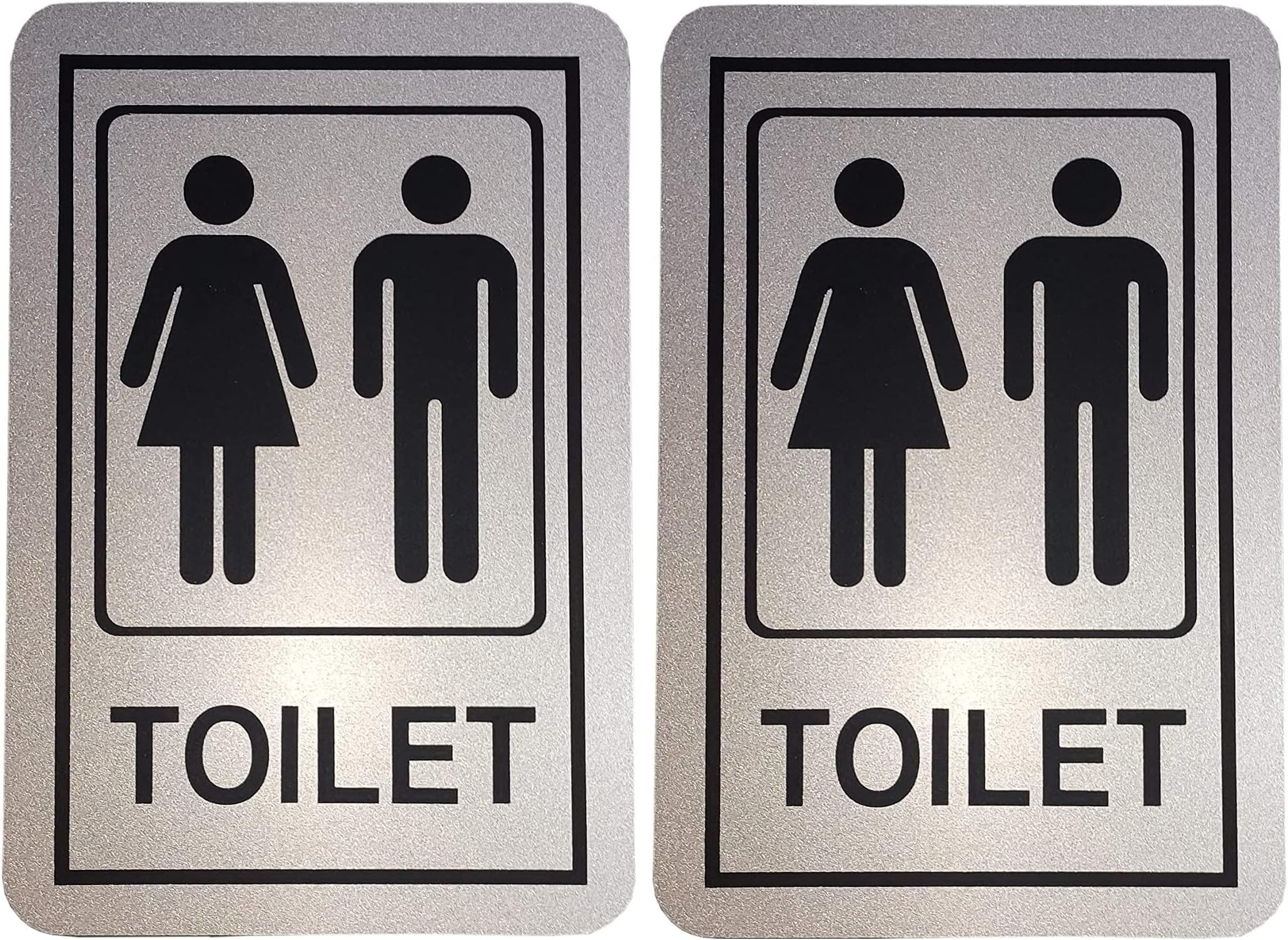 Kanuz Stainless Steel Signage Self Adhesive Sticker for Toilet, Restroom, Glass Doors, Wooden Doors, Offices,Hospitals Mall and Business Sign Stickers (6X4) in Metallic