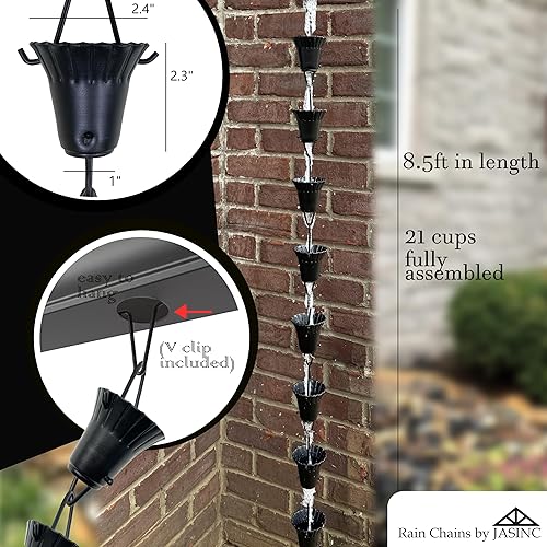 Miniatura 4 de Cadena de lluvia de piña de 8.5 pies, color negro, para reemplazar canalón, desviador de agua, JAS3010BLK