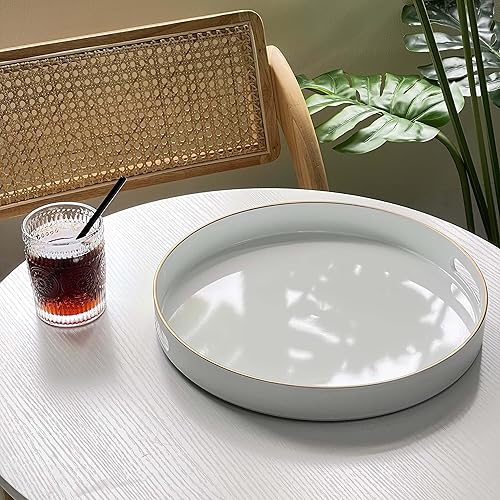 Miniatura 2 de Zosenley Bandeja decorativa, bandeja redonda de plástico con asas, bandeja de tocador moderna y bandeja de servir para otomana, mesa de café, cocina