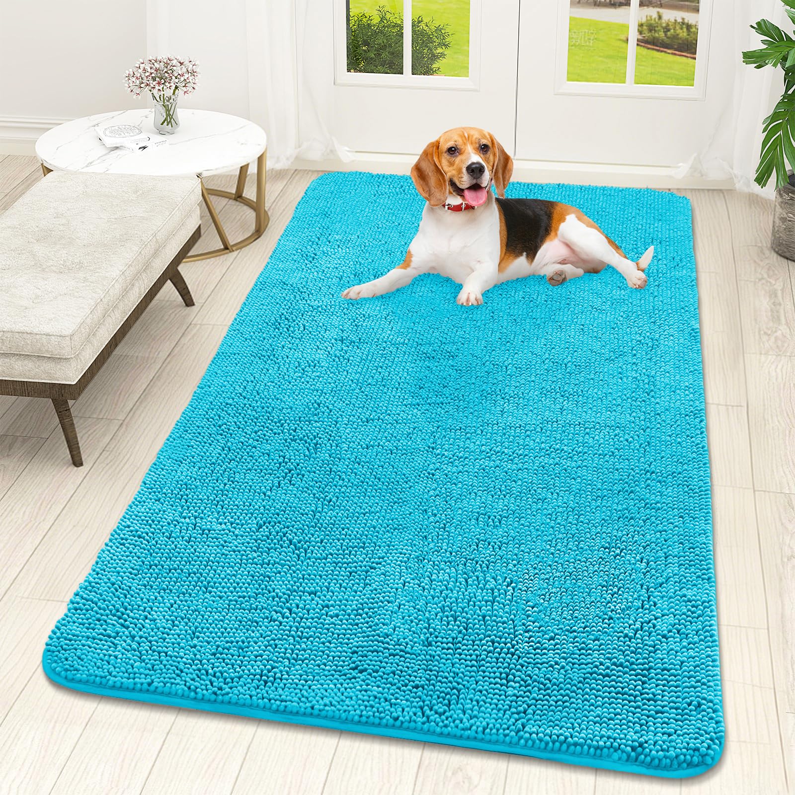 OLANLY Dog Door Mat for Muddy Paws 59x32, Super Absorbent Chenille Mud Mat