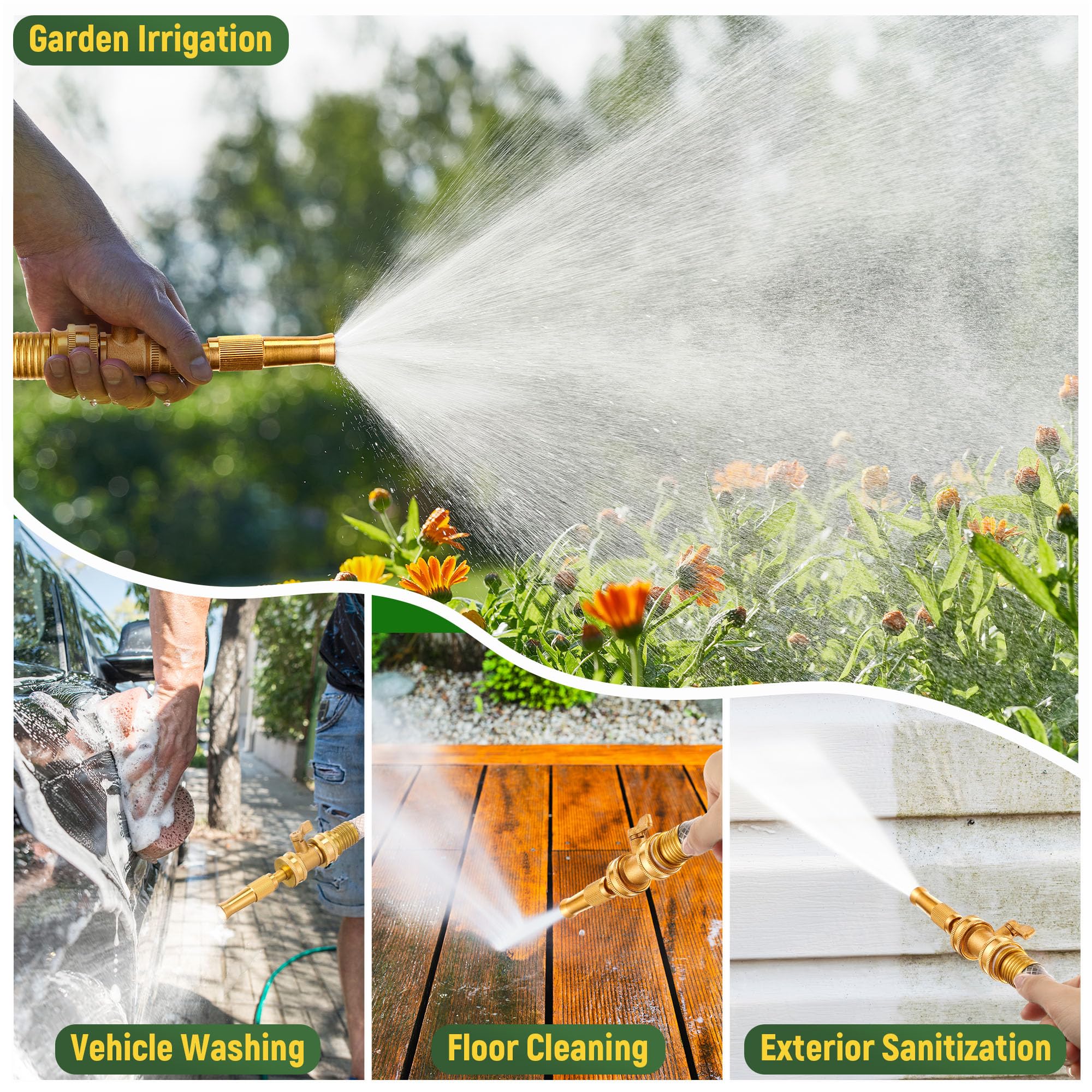Boquilla de manguera giratoria ajustable, boquilla de manguera de jardín de latón resistente, válvula de cierre sólida, modo de regulación de agua variado, diseño a prueba de fugas, conector