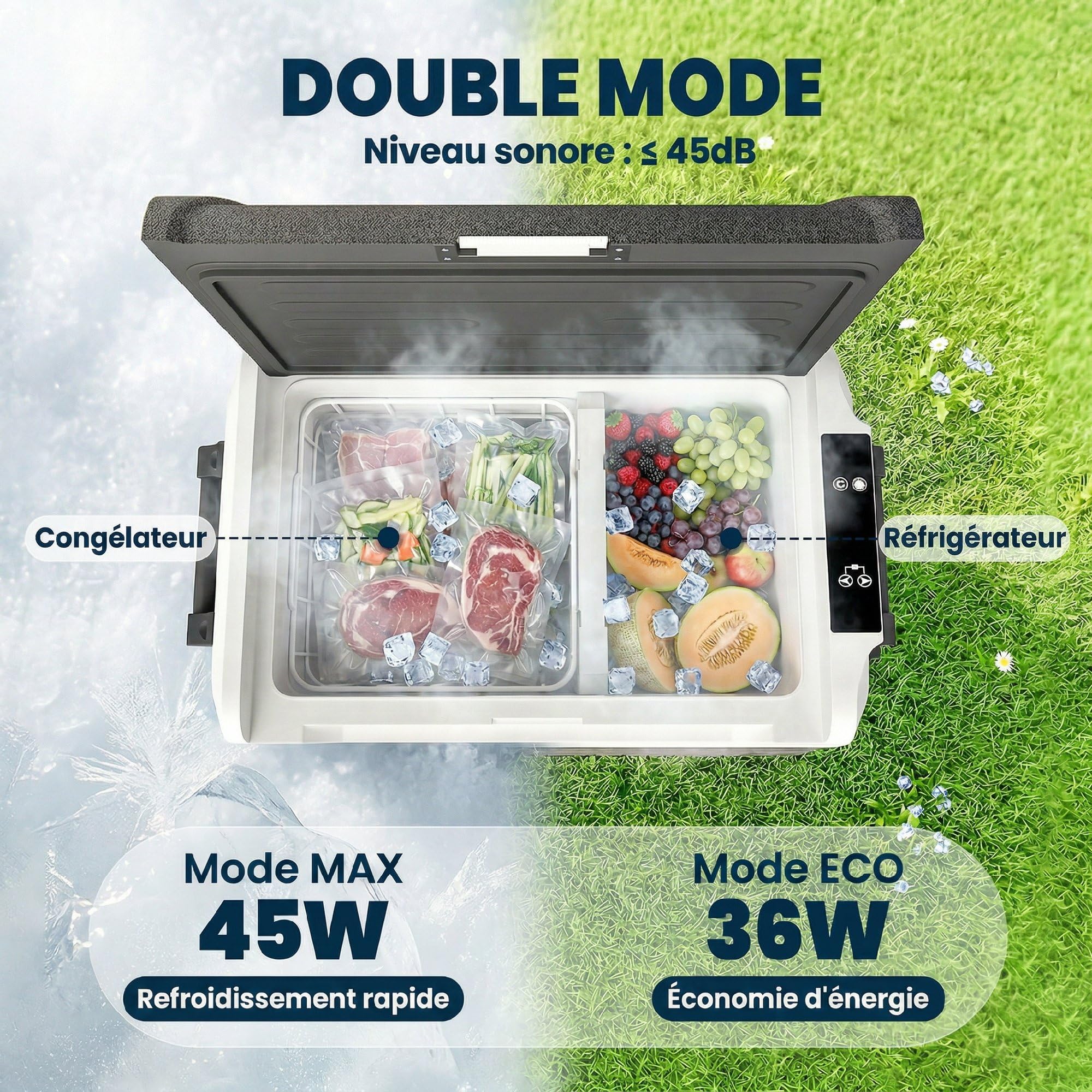Outsunny Glacière Électrique Voiture 50L - Réfrigérateur Portable à Compression -20 à 20 ℃ Charge 300kg - Frigo de Voiture Double Zone, Refroidissement Rapide, App - 12V 24V 220V Van Camping-car, Noir