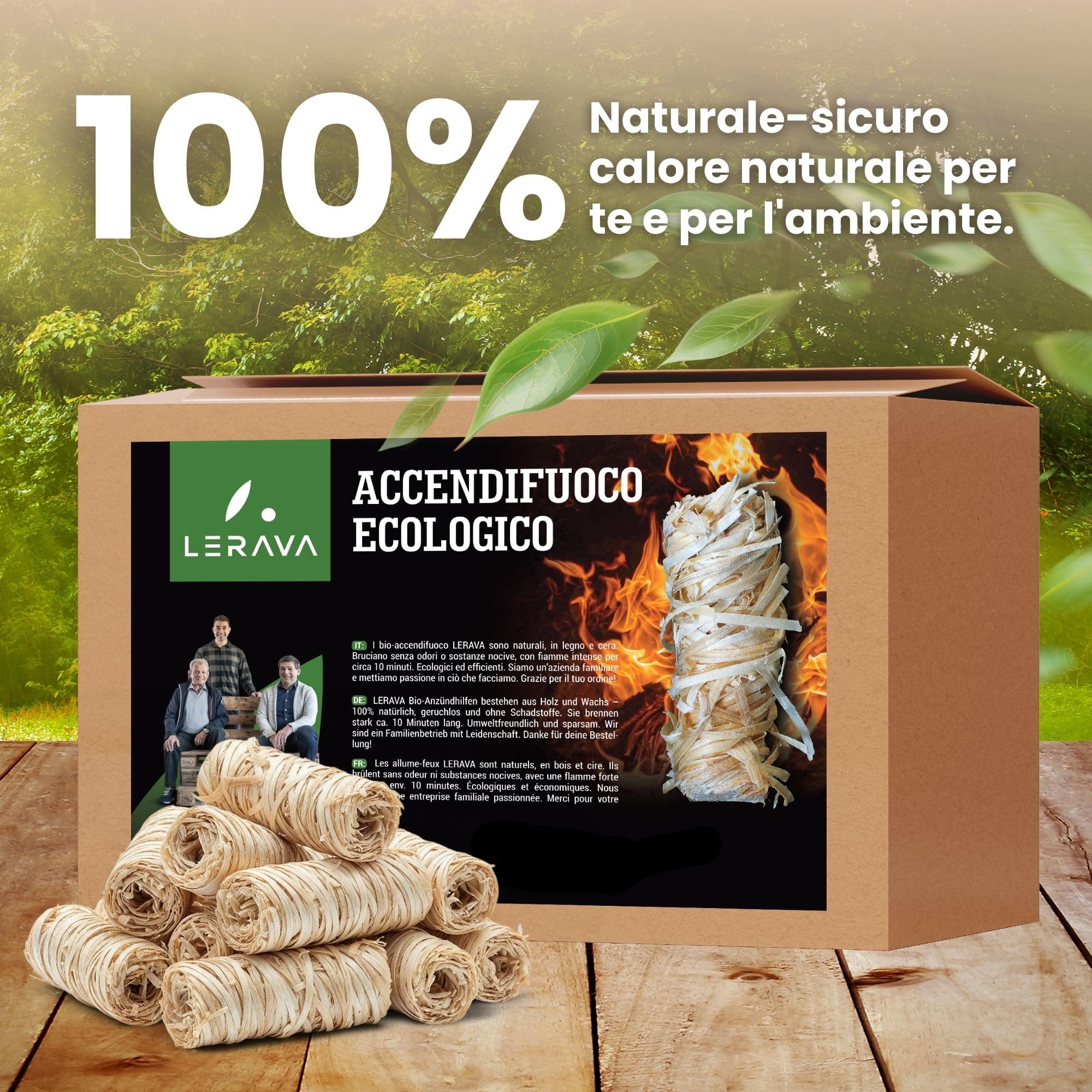 LERAVA Accendifuoco Ecologico 200pz Fire Starter Naturale Fiamma Forte Carbonella Barbecue Camino Stufa 2,4kg