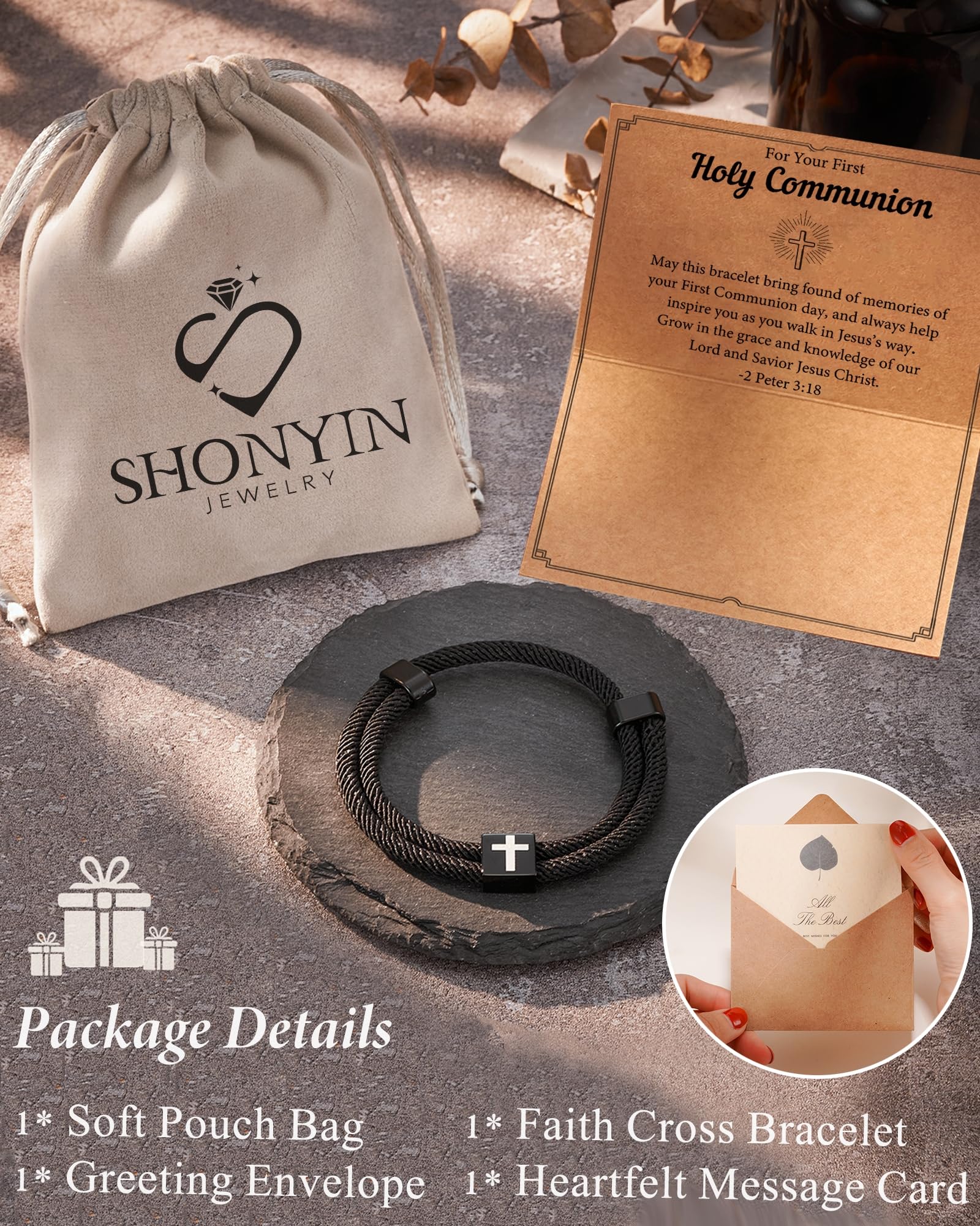 Shonyin Religious Catholic Gifts for Teens Boys Men, Adjustable Faith Cross Bracelet for Males, Confirmation First Communion Easter Gift for Son, Grandson, Nephew, Brother, Bonus Son, Brother-in-law