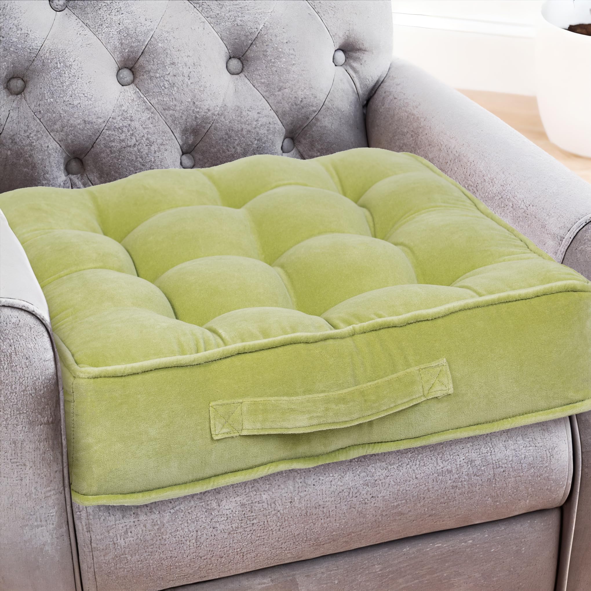 Casabella Booster Cushion-Armchair Booster Cushion Large Booster Seat Dining Chair 50x50+10cm Thick Floor Cushion, Pregnancy & Post-Operative Adults Chair Bolster Cushion Seat, Car Seat Sofa-Sage