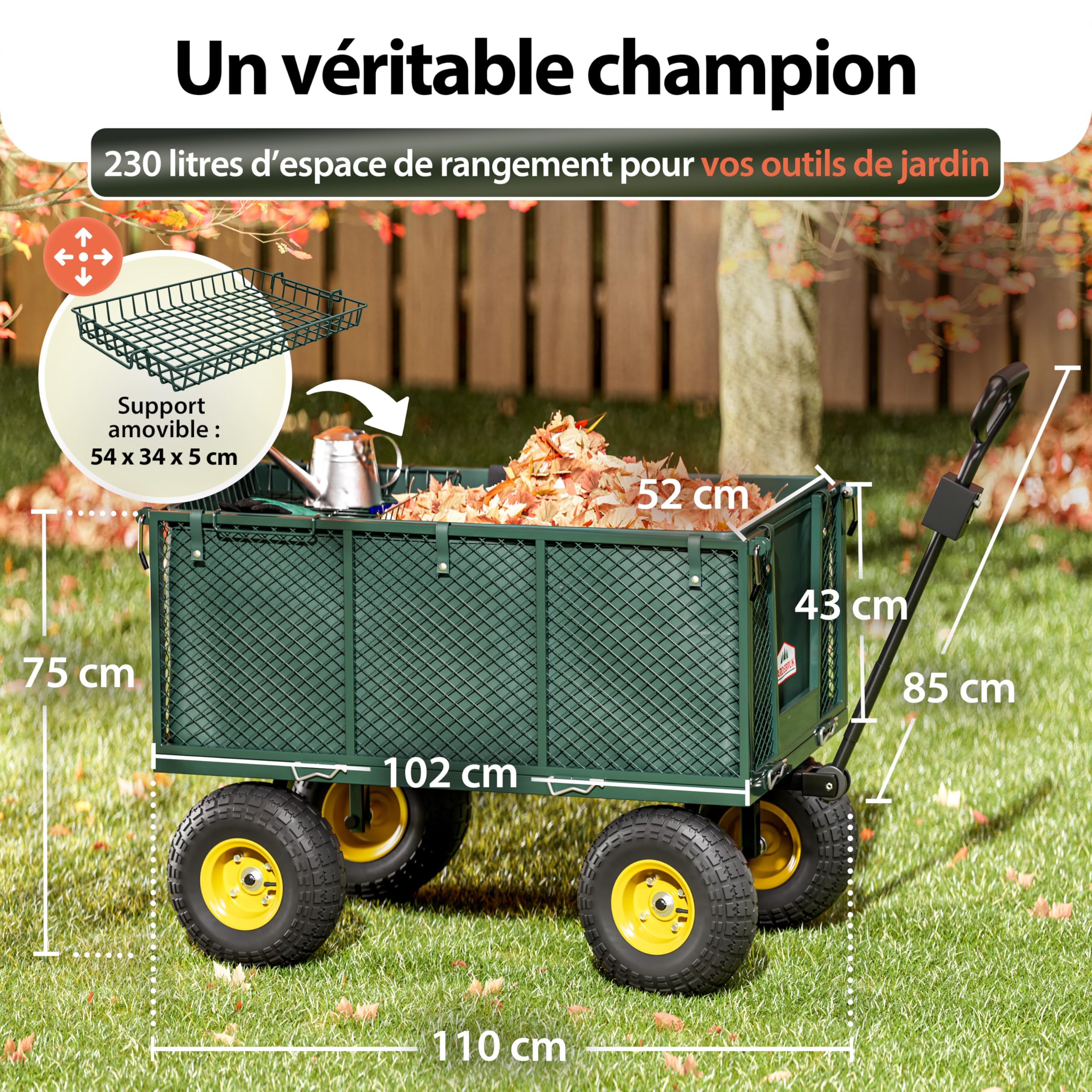 GARDEBRUK® Chariot à roulettes Pliable 550kg Robuste bâche Amovible Chariot de Plage Chariot de Transport brouette Chariot Jardin remorque