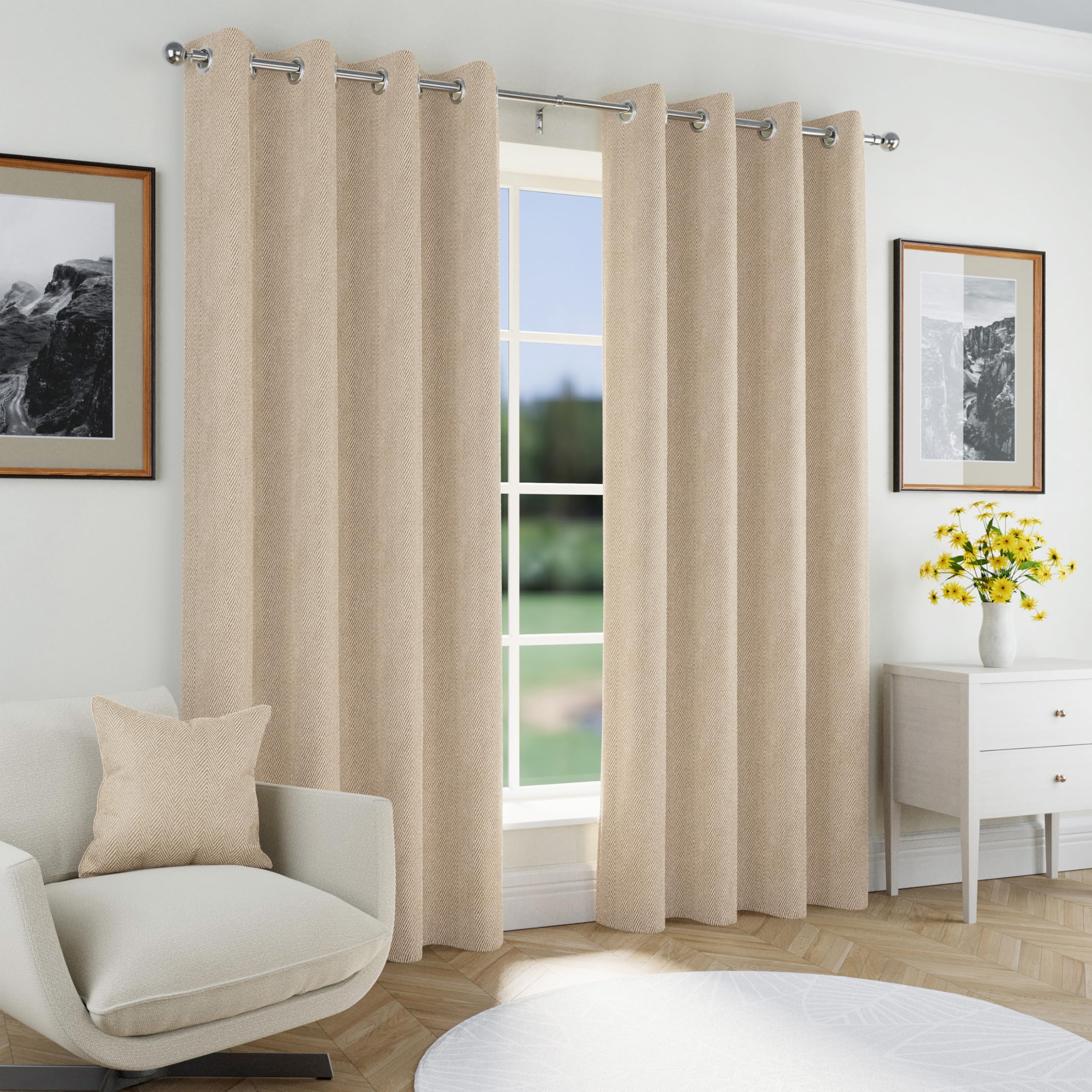 Enhanced Living Herringbone Jacquard Blackout Eyelet Curtains 117x183cm